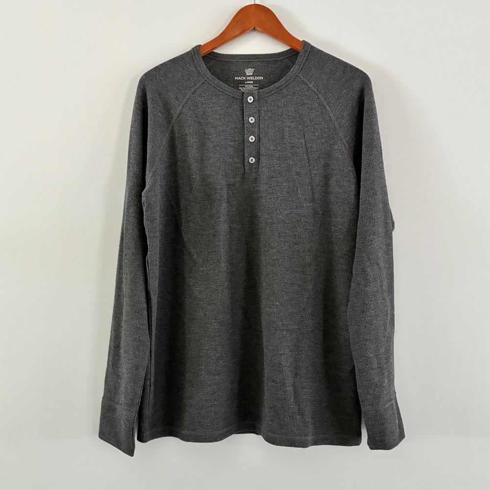 Mack Weldon Henley L Gray Thermal Waffle Knit Wool Blend Gorp Athleisure